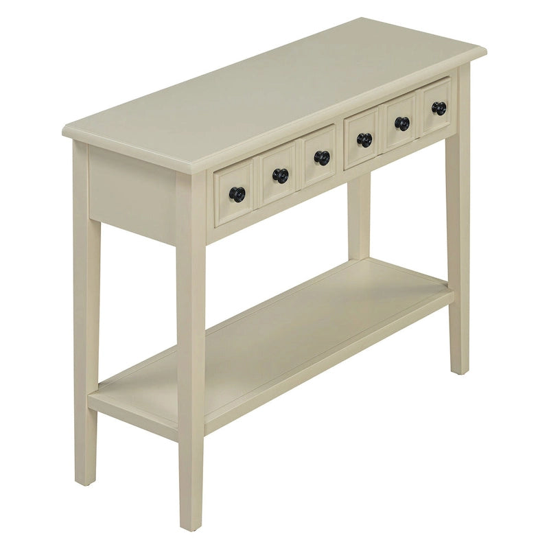 38.2-Inch Rustic Console Table with Open Shelf, 3 Drawers, and Rubber Wood Legs