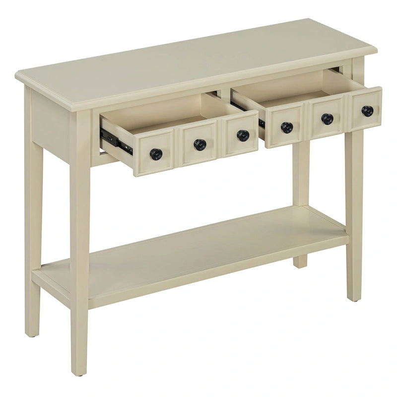 38.2-Inch Rustic Console Table with Open Shelf, 3 Drawers, and Rubber Wood Legs