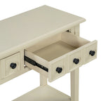 38.2-Inch Rustic Console Table with Open Shelf, 3 Drawers, and Rubber Wood Legs