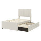 Twin Size Linen Upholstered Platform Bed Frame with Trundle and 3 Drawers