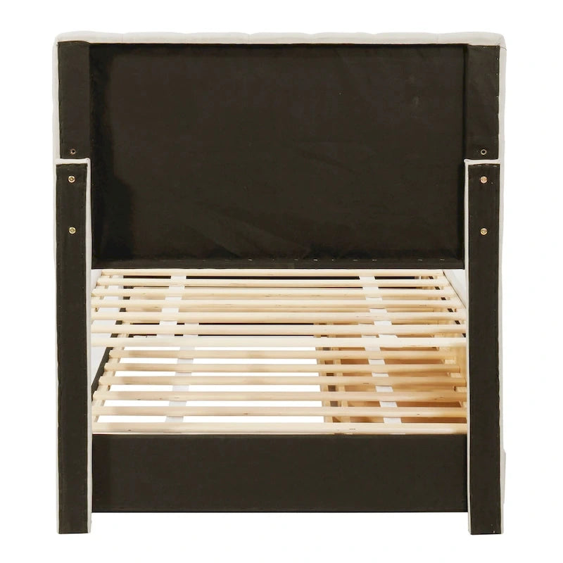 Twin Size Linen Upholstered Platform Bed Frame with Trundle and 3 Drawers