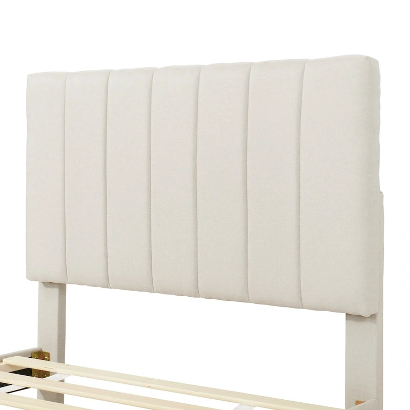 Twin Size Linen Upholstered Platform Bed Frame with Trundle and 3 Drawers