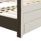 Twin Size Linen Upholstered Platform Bed Frame with Trundle and 3 Drawers