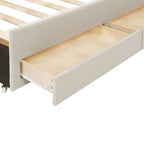Twin Size Linen Upholstered Platform Bed Frame with Trundle and 3 Drawers