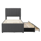 Twin Size Linen Upholstered Platform Bed Frame with Trundle and 3 Drawers