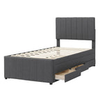 Twin Size Linen Upholstered Platform Bed Frame with Trundle and 3 Drawers
