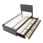 Twin Size Linen Upholstered Platform Bed Frame with Trundle and 3 Drawers