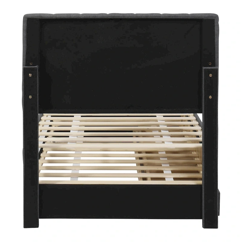 Twin Size Linen Upholstered Platform Bed Frame with Trundle and 3 Drawers