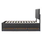 Twin Size Linen Upholstered Platform Bed Frame with Trundle and 3 Drawers