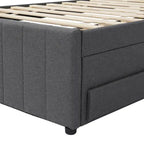 Twin Size Linen Upholstered Platform Bed Frame with Trundle and 3 Drawers