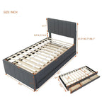 Twin Size Linen Upholstered Platform Bed Frame with Trundle and 3 Drawers
