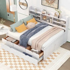 Full Pine Captain Bed with Shelves, Drawers & Trundle