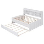 Full Pine Captain Bed with Shelves, Drawers & Trundle