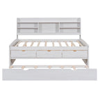 Full Pine Captain Bed with Shelves, Drawers & Trundle