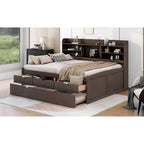Full Pine Captain Bed with Shelves, Drawers & Trundle