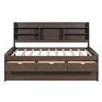 Full Pine Captain Bed with Shelves, Drawers & Trundle
