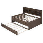 Full Pine Captain Bed with Shelves, Drawers & Trundle