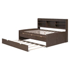 Full Pine Captain Bed with Shelves, Drawers & Trundle