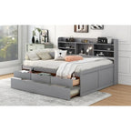 Full Pine Captain Bed with Shelves, Drawers & Trundle