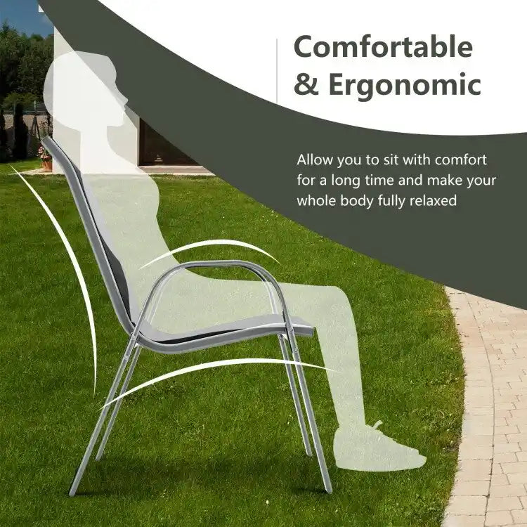 Lot de 4 chaises de salle à manger empilables avec accoudoirs pour patio - 73,7 x 54,6 x 90,2 cm (L x l x H)