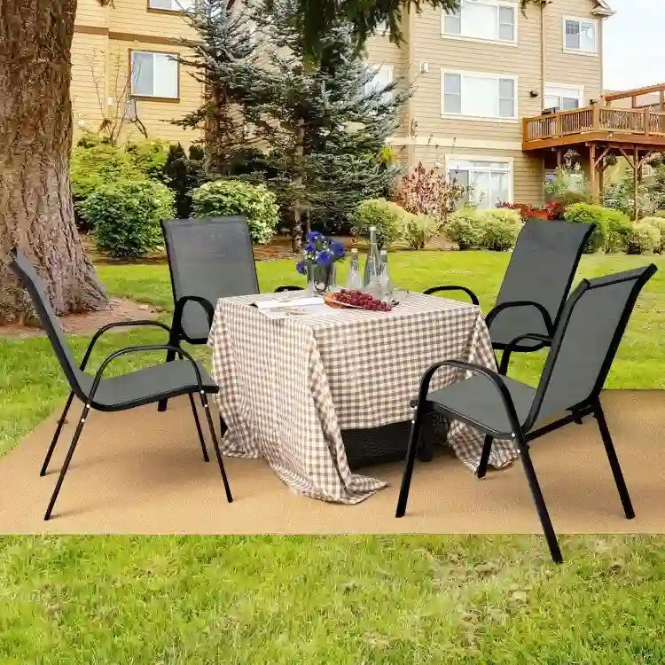 Lot de 4 chaises de salle à manger empilables avec accoudoirs pour patio - 73,7 x 54,6 x 90,2 cm (L x l x H)