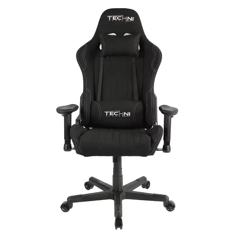 Fauteuil de gaming ergonomique haut dossier en tissu style baquet noir - Techni Sport : Bureau, pivotant, support lombaire