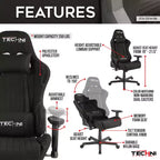 Fauteuil de gaming ergonomique haut dossier en tissu style baquet noir - Techni Sport : Bureau, pivotant, support lombaire