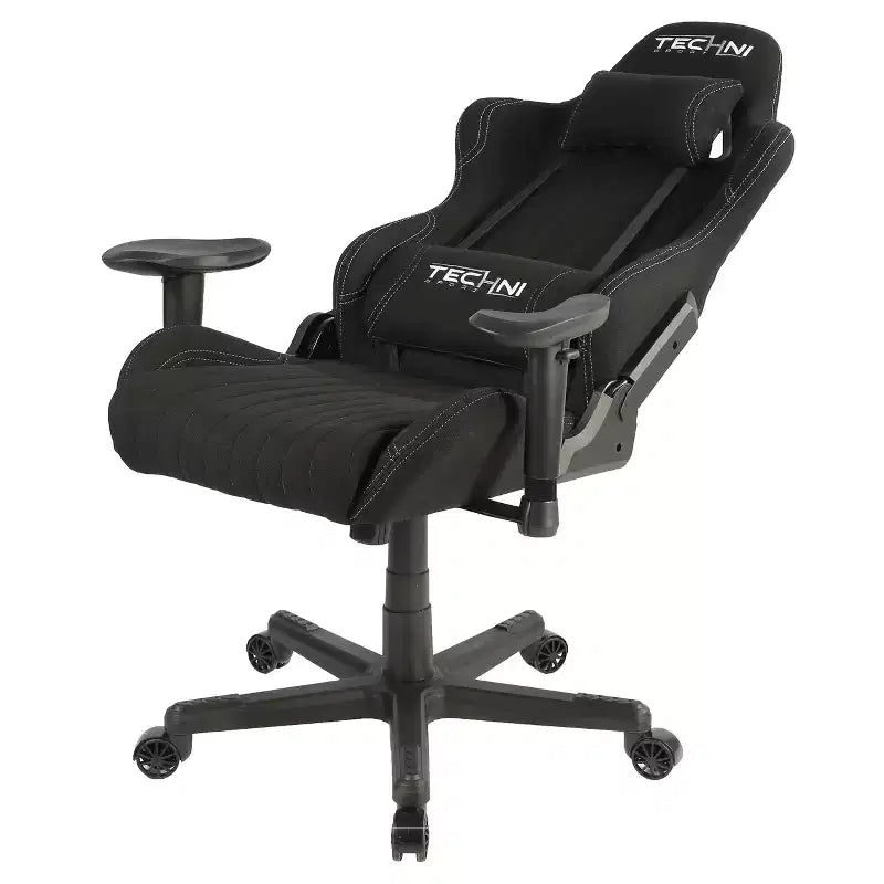 Fauteuil de gaming ergonomique haut dossier en tissu style baquet noir - Techni Sport : Bureau, pivotant, support lombaire