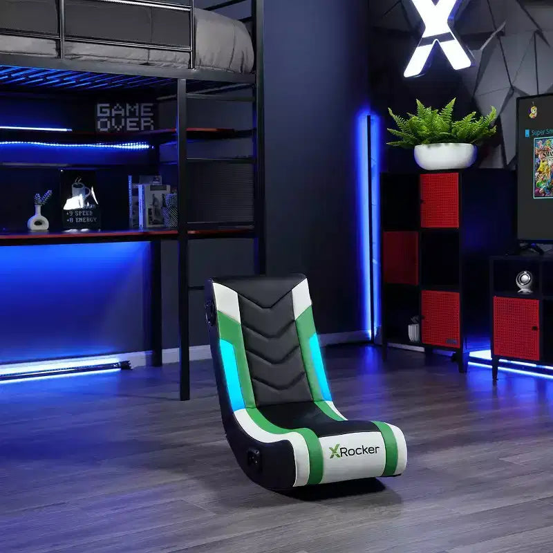 X Rocker Horizon Chaise de jeu au sol RVB LED Noir/Vert/Blanc