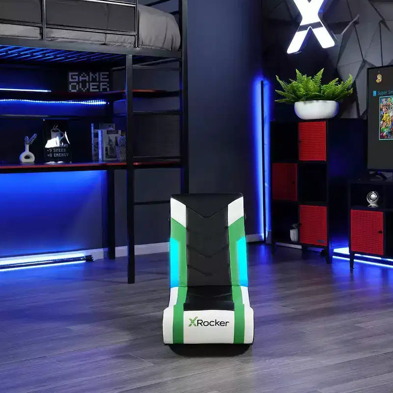 X Rocker Horizon Chaise de jeu au sol RVB LED Noir/Vert/Blanc