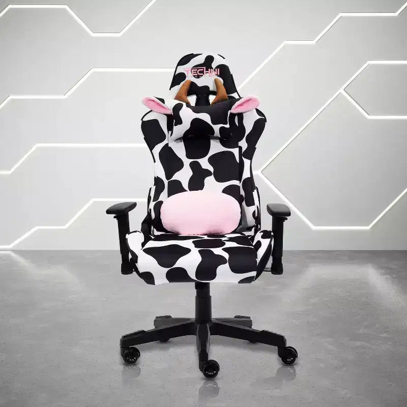 Ts85 Cow Print Luxx Series Gaming Chair Cow - Techni Sport: Velvet Upholstery, Memory Foam, Adjustable