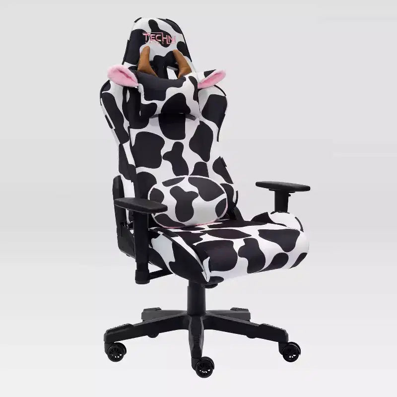 Ts85 Cow Print Luxx Series Gaming Chair Cow - Techni Sport: Velvet Upholstery, Memory Foam, Adjustable