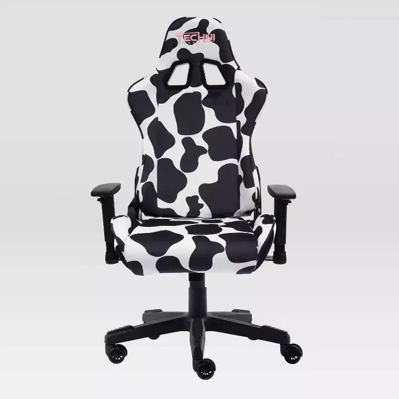 Ts85 Cow Print Luxx Series Gaming Chair Cow - Techni Sport: Velvet Upholstery, Memory Foam, Adjustable