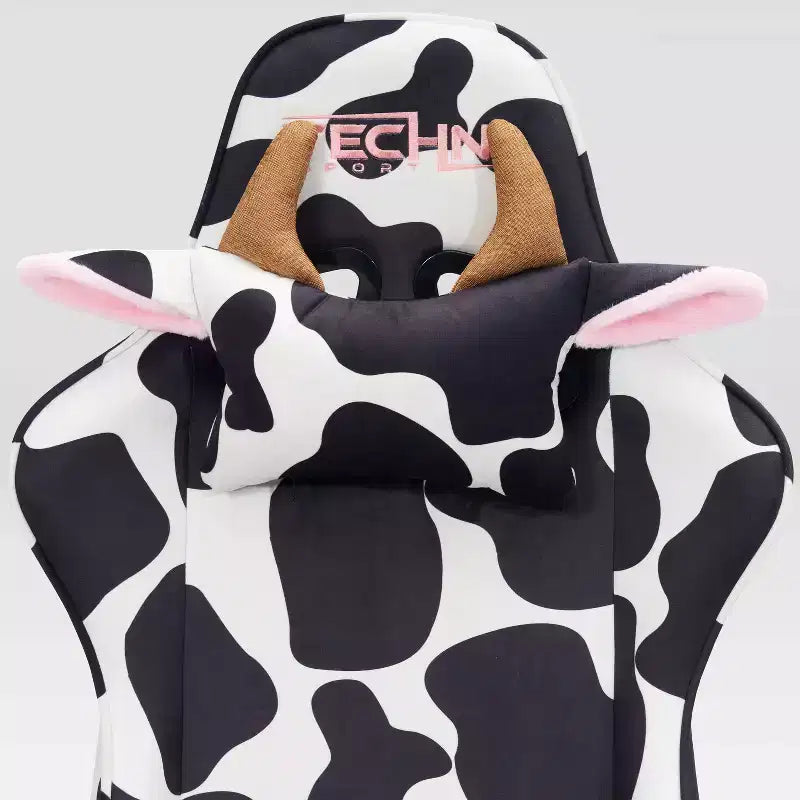 Ts85 Cow Print Luxx Series Gaming Chair Cow - Techni Sport: Velvet Upholstery, Memory Foam, Adjustable