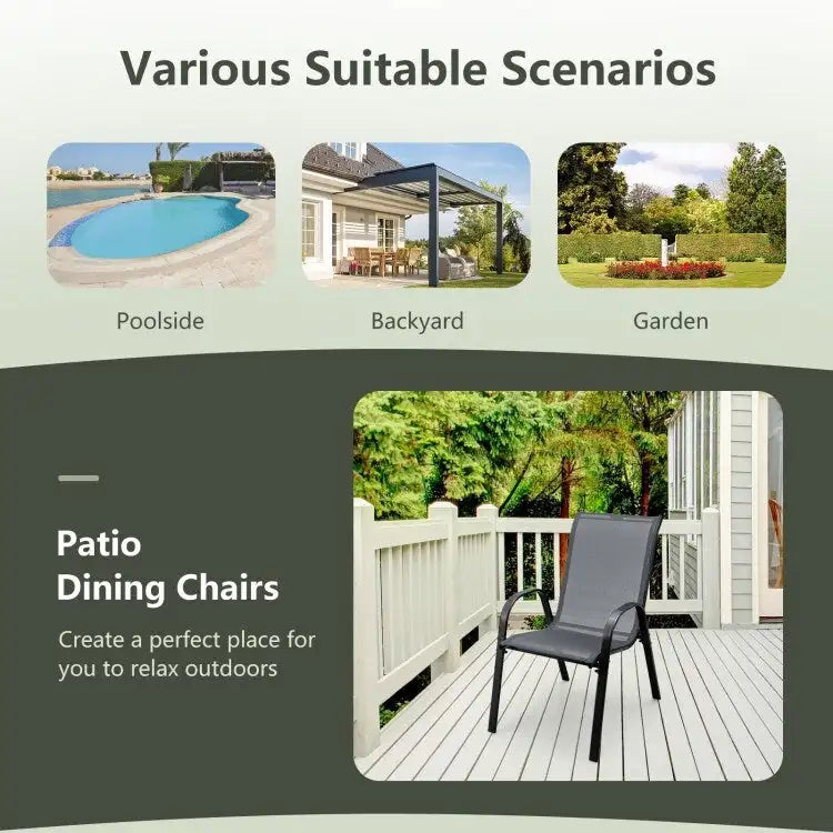 Lot de 4 chaises de salle à manger empilables avec accoudoirs pour patio - 73,7 x 54,6 x 90,2 cm (L x l x H)