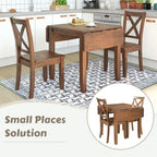 Ensemble de salle à manger 3 pièces avec table à rabats en bois et 2 chaises à dossier en X pour petits espaces