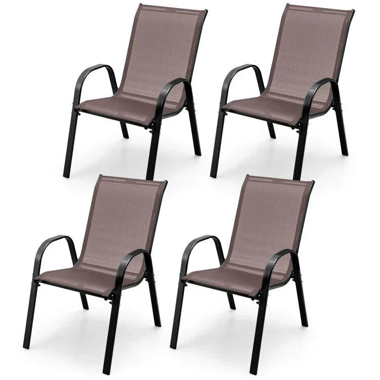 Lot de 4 chaises de salle à manger empilables avec accoudoirs pour patio - 73,7 x 54,6 x 90,2 cm (L x l x H)
