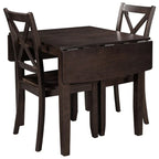 Ensemble de salle à manger 3 pièces avec table à rabats en bois et 2 chaises à dossier en X pour petits espaces