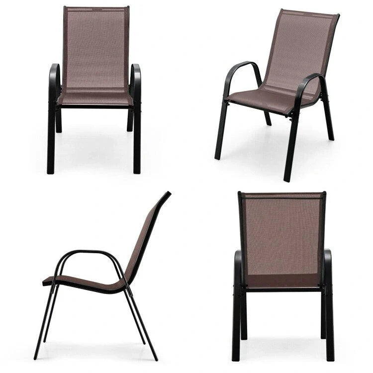 Lot de 4 chaises de salle à manger empilables avec accoudoirs pour patio - 73,7 x 54,6 x 90,2 cm (L x l x H)