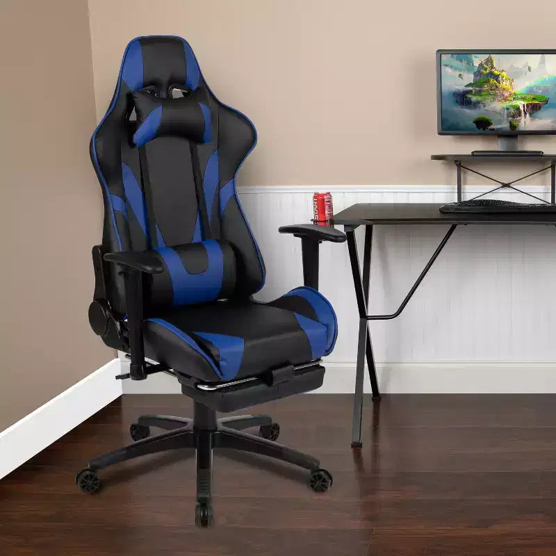 Emma and Oliver Racing Gaming Ergonomic Chair with Reclining Back, Footrest in Red LeatherSoft