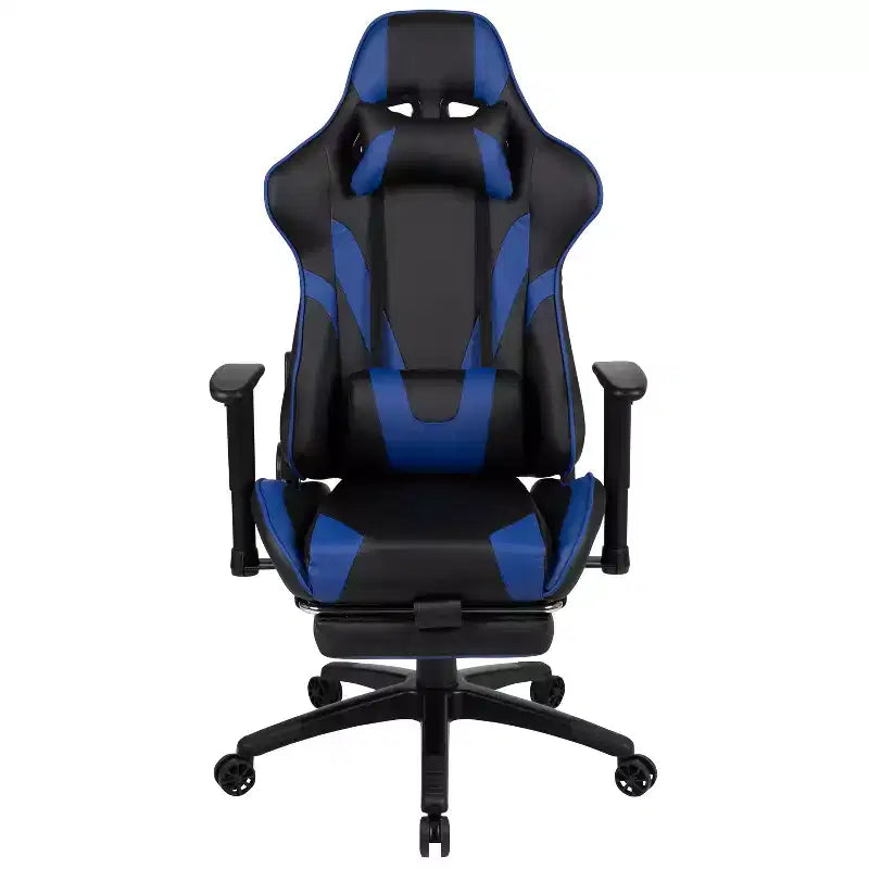 Emma and Oliver Racing Gaming Ergonomic Chair with Reclining Back, Footrest in Red LeatherSoft