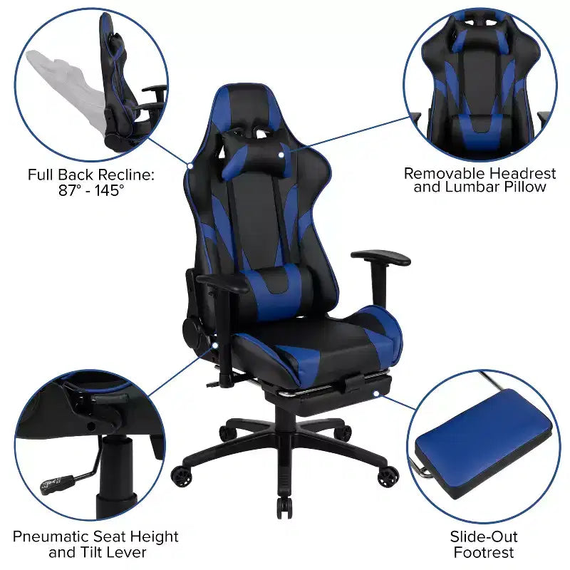 Emma and Oliver Racing Gaming Ergonomic Chair with Reclining Back, Footrest in Red LeatherSoft