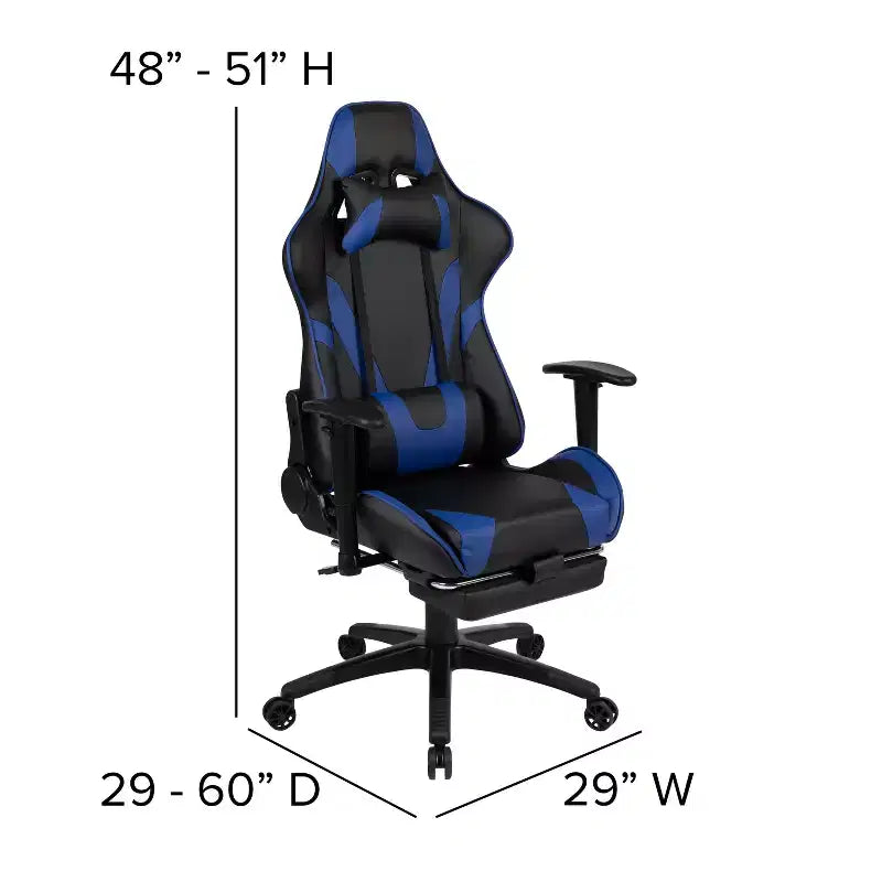 Emma and Oliver Racing Gaming Ergonomic Chair with Reclining Back, Footrest in Red LeatherSoft