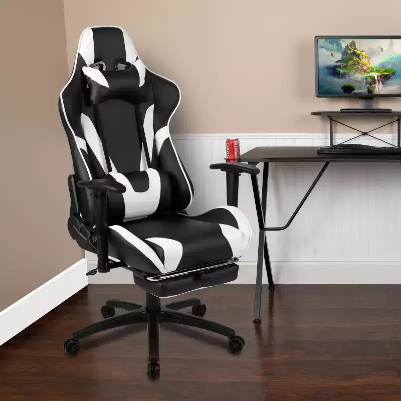 Emma and Oliver Racing Gaming Ergonomic Chair with Reclining Back, Footrest in Red LeatherSoft