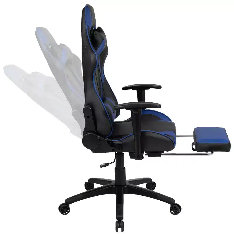 Emma and Oliver Racing Gaming Ergonomic Chair with Reclining Back, Footrest in Red LeatherSoft