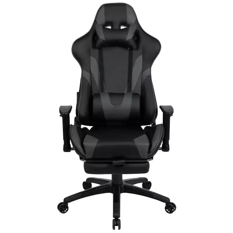 Emma and Oliver Racing Gaming Ergonomic Chair with Reclining Back, Footrest in Red LeatherSoft