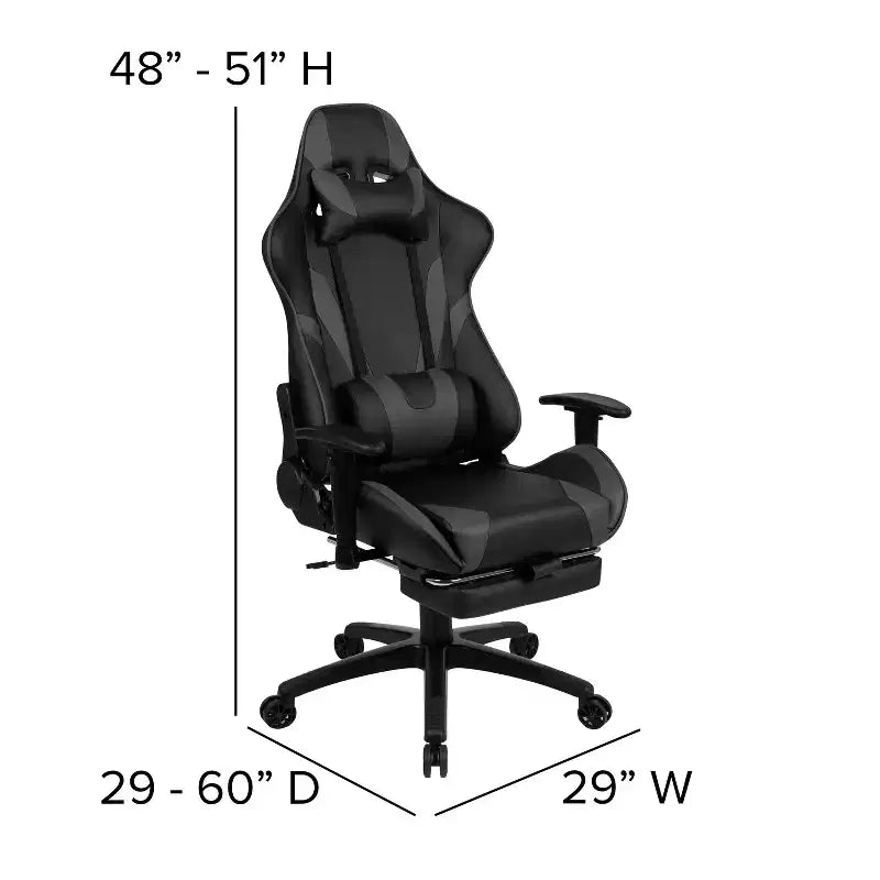 Emma and Oliver Racing Gaming Ergonomic Chair with Reclining Back, Footrest in Red LeatherSoft