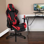 Emma and Oliver Racing Gaming Ergonomic Chair with Reclining Back, Footrest in Red LeatherSoft