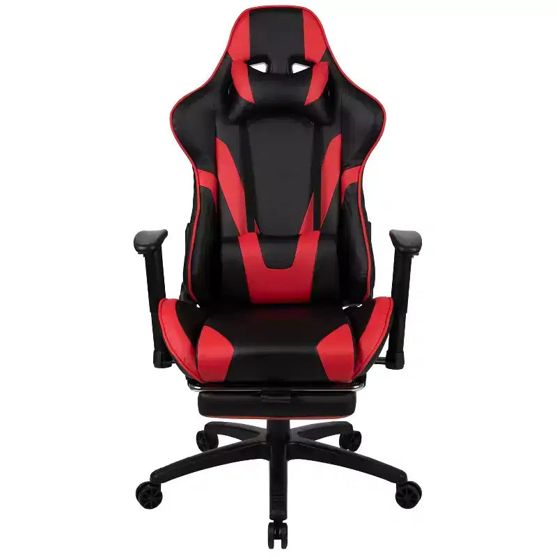 Emma and Oliver Racing Gaming Ergonomic Chair with Reclining Back, Footrest in Red LeatherSoft