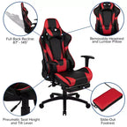 Emma and Oliver Racing Gaming Ergonomic Chair with Reclining Back, Footrest in Red LeatherSoft
